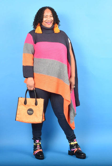 TNT NAVY COLOR  BLOCK HIGH LOW SWEATER